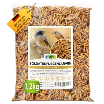Abbildung von EWL Naturprodukte Soldatenfliegenlarven getrocknet, 1,2 kg (7,8 Liter) Soldatenfliegenlarven, Vogelfutter, Fischfutter, Schildkrötenfutter, Igelfutter mit Insekten