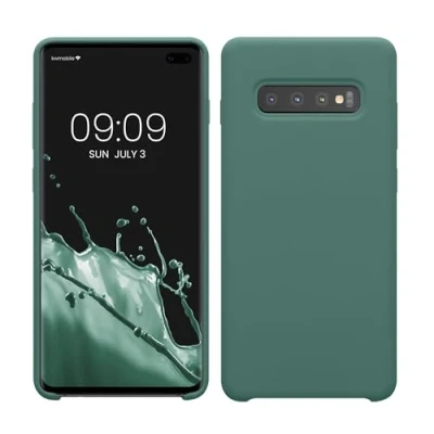 Abbildung von kwmobile Hülle kompatibel mit Samsung Galaxy S10 Plus / S10+ Silikon Handy Case Handyhülle weiche Oberfläche kabelloses Laden Tannengrün
