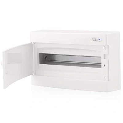 Abbildung von Intratec Sicherungskasten Aufputz, IP40 Verteilerkasten Gehäuse innen, mit weißer Tür für Trockenraum Installation, 1 reihig, 18 Module, 236 x 396 112 mm, Weiß