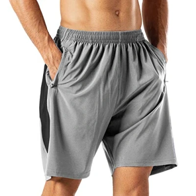 Abbildung von HMIYA Herren Sport Shorts Schnell Trocknend Kurze Hose mit Reißverschlusstasch (Hellgrau,3XL)