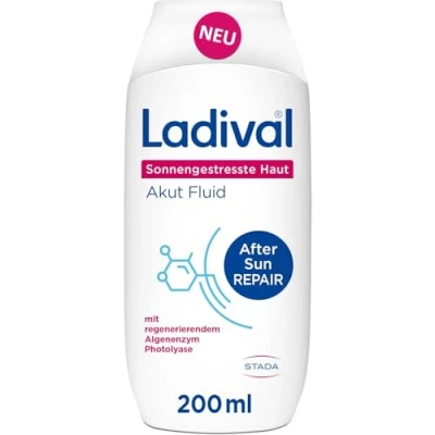 Abbildung von Ladival Sonnengestresste Haut Akut, After Sun Repair für den Körper, regeneriert mit Photolyase, feuchtigkeitsspendend und kühlend, Panthenol Vitamin E, 200ml