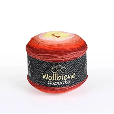Abbildung von Cupcake 3 x 150g Strickwolle 450 Gramm Wolle zum Stricken und Häkeln Babywolle türkische Farbverlaufswolle (rot gelb 1910)