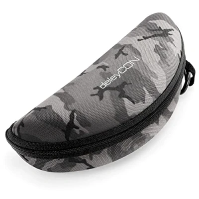Abbildung von deleyCON Brillenetui Hardcase Hartschalen Etui Brillentasche Brillenbox Hardcover Tasche Sportbrillen Fahrradbrillen Brillen Lesebrillen Sonnenbrillen Brillenputztuch Schwarz Camouflage