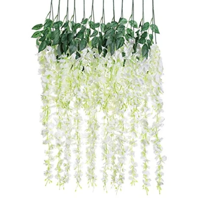 Abbildung von Veryhome 12 stück/los 3.6 füße/stück künstliche Blumen gefälschte Wisteria Vine seidenblume für Hochzeit Dekorationen hausgarten Party Decor (Weiß)
