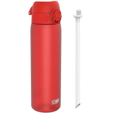 Abbildung von Ion8 Trinkflasche Mit Strohhalm, 500 ml, Auslaufsicher, Einhandöffnung, Sichere Verriegelung, Spülmaschinenfest, BPA frei, Tragegriff, Klappdeckel, Leicht zu Reinigen, Klimaneutral, Rot