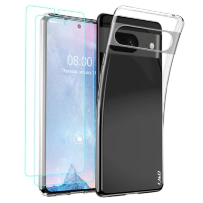 Abbildung von J&amp;D Kompatibel für Pixel 8 Hülle, Kristallklar Anti Gelb Schutzhülle mit (2er Pack) Displayschutzfolie, Schock TPU Bumper Case for Google 8, Transparent