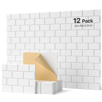 Abbildung von Soundsbay Akustikplatten selbstklebend 12 Stück, Schallschutz Wand Rechteckiger Ziegeltyp Schallschutzplatten, Akustikpaneele für Akustische Behandlung und Wanddekoration 30x40x0.9cm (Weiß)