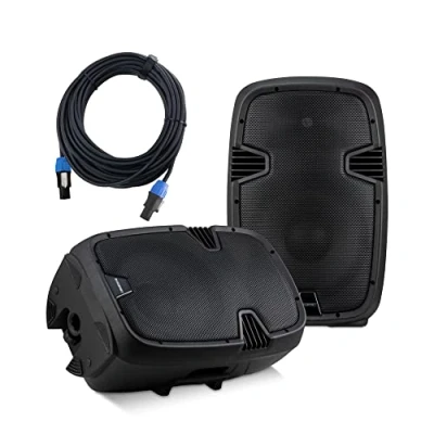 Abbildung von McGrey P212 Aktiv/Passiv Lautsprecher Set FM/USB/SD/Bluetooth® Leistung: 120 W RMS / 600 Peak 2 Wege System mit 12&quot; Woofer und 1&quot; Hochtöner Inklusive 10m Lautsprecherkabel Schwarz