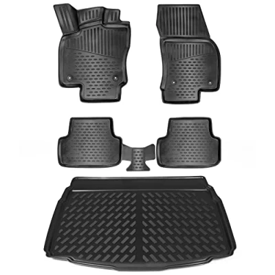 Abbildung von Design Gummimatten &amp; Kofferraumwanne Set für VW T ROC (2017 2024) unterer Ladeboden Antirutsch mit hohem 5cm Rand Passt Nicht in Cabrio!!