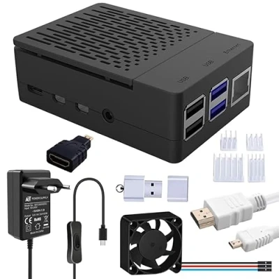 Abbildung von GeeekPi Raspberry Pi 4 Gehäuse mit PWM Lüfter, 5V 3.6A USB C Netzteil,Raspberry Kühlkörper, Micro HDMI Kabel,Micro zu Adapterkabel,USB Kartenleser für Modell B