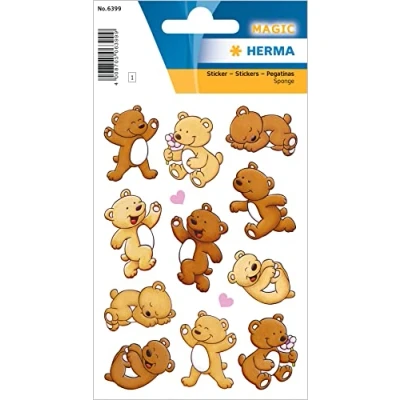 Abbildung von HERMA 6399 Aufkleber Bären klein groß, 11 Stück, 3D Tiere Sticker mit süßen Bärchen Motiv, Kinder Etiketten für Fotoalbum Tagebuch Poesiealbum Scrapbooking Geburtstag Dekoration Briefe DIY Basteln