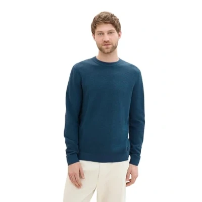 Abbildung von TOM TAILOR Herren Crewneck Strickpullover aus Baumwolle, dark green melange, XXXL
