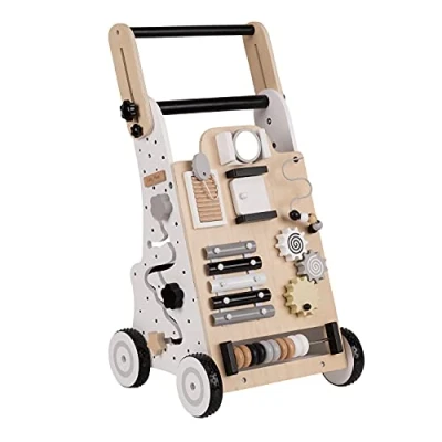 Abbildung von KiddyMoon Lauflernwagen Aus Holz Für Kinder Lauflernhilfe Spaß Babys, Laufen Lernen, Multifunktion Holzspielzeug Kleinekinder Montessori Spielzeug WK 001, Schwarz Weiß