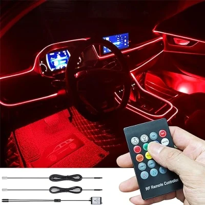 Abbildung von TABEN Auto Atmosphärenlicht Kit Musiksynchronisation Mehrfarbig RGB 16 Millionen Farben 3 Meter Glasfaser USB Ambientebeleuchtung Kit, Sound Active Funktion und drahtlose RF Fernbedienung DC 12 V