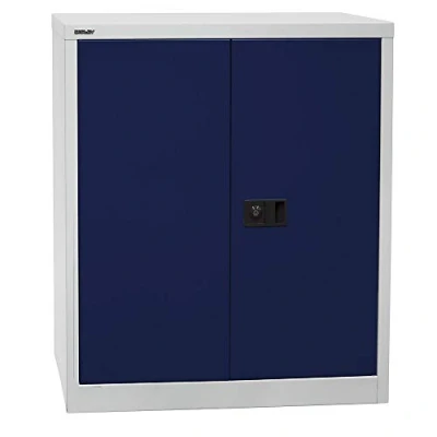 Abbildung von BISLEY Flügeltürenschrank Universal, 1 verzinkter Fachboden, 2 OH, Metall, 505 Korpus Lichtgrau, Fronten Oxfordblau, 40 x 91.4 100 cm