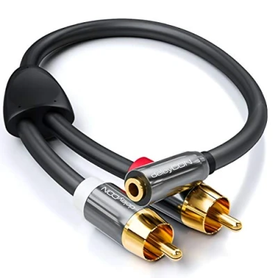 Abbildung von deleyCON 0,2m Klinken zu Cinch Adapter 3,5mm Buchse 2x RCA Audio Kabel