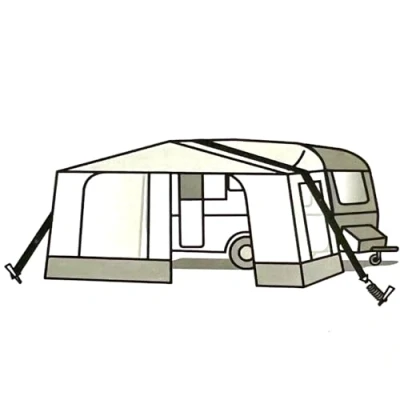 Abbildung von KOVA® Set, Sturmband XL für Vorzelte &amp; Markisen Wind Sicherung 2x Hering Spannfeder Zelt Zelte Markise Vorzelt Pavillon Wohnwagen Wohnmobil Camping Zubehör Dachhalteband Spanngurt + 1 BILDMAGNET