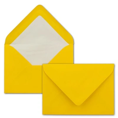 Abbildung von 50 Briefumschläge in Honiggelb mit weißem Innenfutter Kuverts DIN B6 Format 12,5 x 17,6 cm Seidenfutter Nassklebung