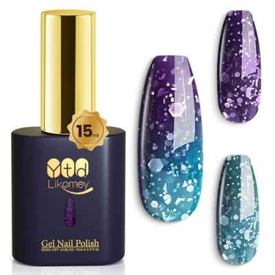 Abbildung von YTD Likomey UV Nagellack Farbwechsel Thermo Farbgel,15ml Violetter Dunkelblauer Glitzer Gel Chamäleon Shellac Nagelgel UV/LED Color Change Herbst Winter Gellack,WB03