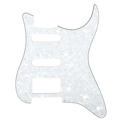 Abbildung von Musiclily HSS 11 Löcher Strat Schlagbrett Pickguard für Fender American/Mexican Standard Stratocaster Modern Style E Gitarre,4 lagig White Pearl