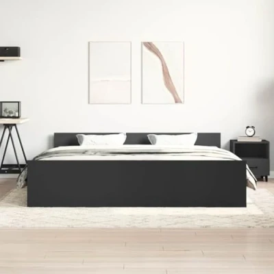 Abbildung von vidaXL Bettgestell, Bettrahmen mit Lattenrost, Bett Gästebett Kopfteil Fußteil, Metallbett Doppelbett Schlafzimmerbett, Schwarz 180x200cm