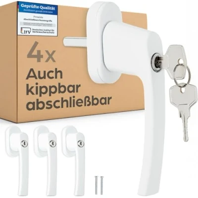 Abbildung von Prowiste Fensterzusatzschloss Fenstergriffe Abschließbar Mit Schlüssel Schloss Kindersicherung, Din Rechts und Links, (4er Set, 4 tlg), Einfache Montage Auch Balkontürgriff 8 universalen Schlüsseln