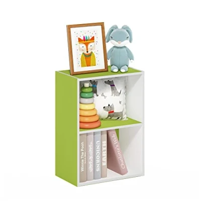 Abbildung von Furinno Luder 2 stufiges Bücherregal mit offenem Regal, Grün/Weiß