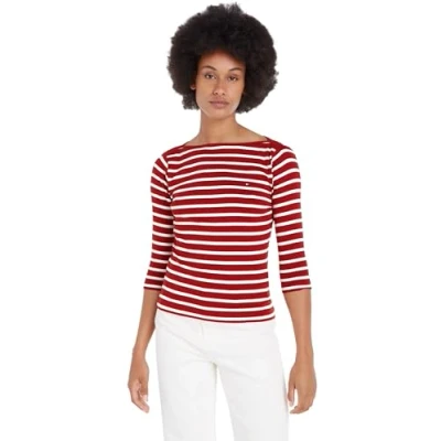 Abbildung von Tommy Hilfiger NEW CODY SLIM BOAT 3/4 Langarmshirt, Damen, Größe: XXS, Breton/dark magma/ecru