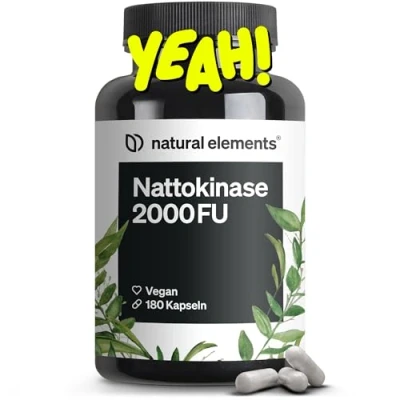 Abbildung von Nattokinase 180 hochdosierte Kapseln je 100mg (20.000 FU/g) ohne Gentechnik vegan, unnötige Zusätze in Deutschland produziert &amp; laborgeprüft St