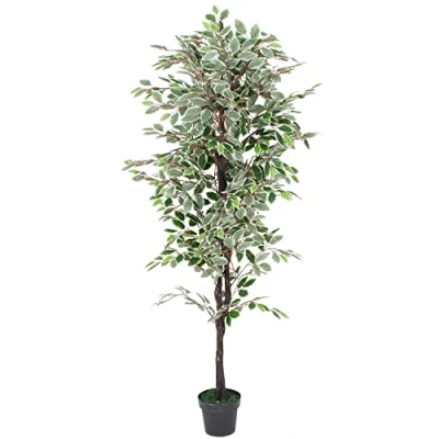 Abbildung von Decovego Kunstpflanze Künstliche Pflanze Benjamin Ficus künstlicher Baum Künstlich im Topf Pflanzen Plastik Zimmerpflanze wie Echt Deko Innendekoration 180 cm