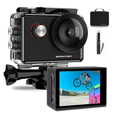 Abbildung von Apexcam M90Pro Action Cam 4K 20MP Self Halterung Sportkamera WiFi Unterwasserkamera 2.4G Fernbedienung Wasserdicht 40m 170 Weitwinkel mit Zwei 1200mAh Batterien externes Mikrofon