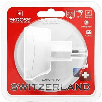 Abbildung von SKROSS 1.500205 Reiseadapter von der EU in die Schweiz Spannung und Leistung: 100 V 1000 W / 250 2500 Anti Elektroschock Schutz