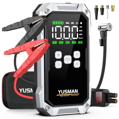 Abbildung von YUSMAN Starthilfe Powerbank mit Kompressor 6000A Auto für alle Benzinmotoren &amp; 7L Diesel 150PSI Luftpumpe LCD Multifunktions Taschenlampe