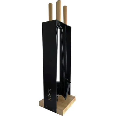 Abbildung von Firefix Kamingarnitur &quot;Kaminbesteck mit Holzgriffen und Holzsocke, Logo, schwarz&quot;, 5 teilig