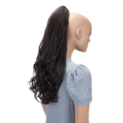 Abbildung von CAISHA 60cm Haarteil Ponytail Zopf Pferdeschwanz Haarverlängerung Voluminös Leicht Gewellt Braun H511