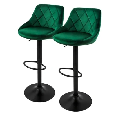 Abbildung von ML DESIGN Barhocker Gepolsterter Barstuhl mit Rückenlehne und Fußstütze, 360 drehbar (2 St), Drestuhl höhenverstellbar 62 82 cm, Grün, Bezug aus Samt