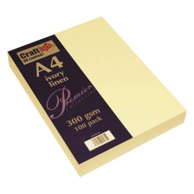 Abbildung von Craft UK W124 Leinenkarton, A4, 300 g/m², elfenbeinfarben, 100 Blatt