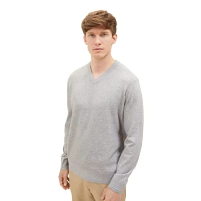 Abbildung von TOM Tailor MIT Vausschnitt Strickpullover, Herren, Größe: Medium, Grey heather melange
