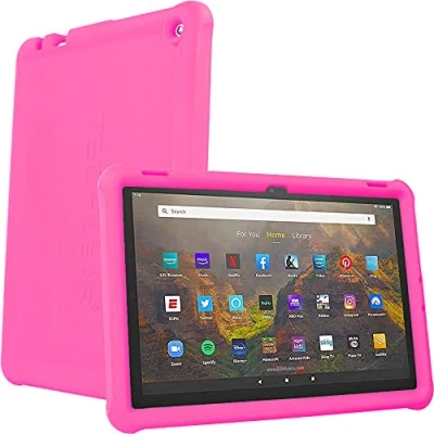 Abbildung von TECHGEAR Schutzhülle für Amazon Fire HD 10 Zoll / Kids 13. Generation 2023, robuste, stoßfeste, weiche Silikon mit Displayschutzfolie, Rosa