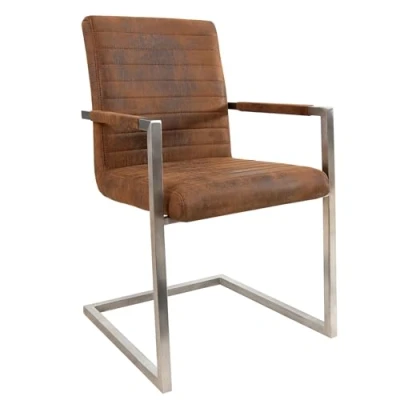 Abbildung von riess ambiente Freischwinger LOFT vintage braun / silber (Einzelartikel, 1 St), Esszimmer · Microfaser Edelstahl mit Armlehne Industrial