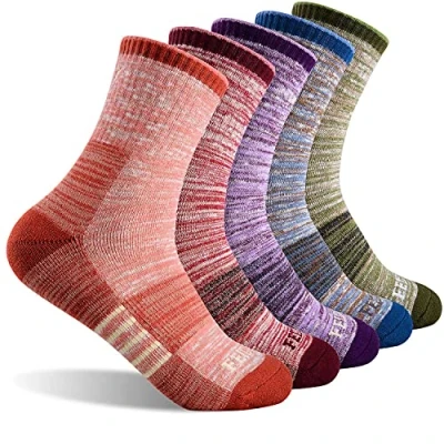Abbildung von FEIDEER Damen Wandersocken, Multipack, Outdoor Freizeitsocken, Wicking Cushion Crew Socken, Rot/Blau/Grün/Rosa/Violett, 38