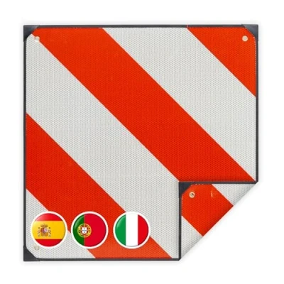 Abbildung von Relaxdays Warntafel Italien &amp; Spanien, 50x50cm, 2in1 Warnschild reflektierend, für Fahrradträger, Aluminium, rot/weiß
