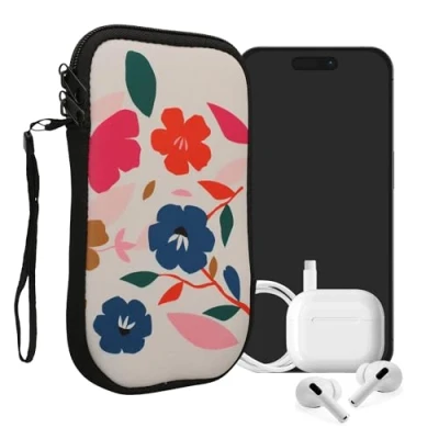 Abbildung von kwmobile Handytasche für Smartphones XXL 7&quot; Neopren Handy Tasche Hülle Cover Case Schutzhülle Blumen Farbenfroh Pink Dunkelblau Creme 17,7 x 8,5 cm Innenmaße