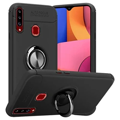 Abbildung von Cadorabo Hülle kompatibel mit Samsung Galaxy A20s Schutzhülle TPU Silikon Case Ring Slim Kratzfest Weiche Gummi Rundumschutz für in Schwarz