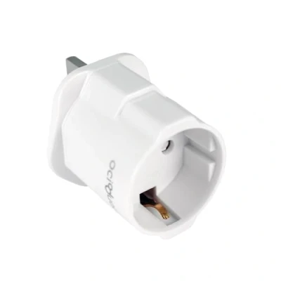 Abbildung von OcioDual Europäischer zu UK Stecker Adapter, Reisestecker Typ C, E und F G Stecker, Modell YD 1310, 250V/13A Weiß, 2 Pin 3 Konverter, CE/RoHS Zertifizierung.