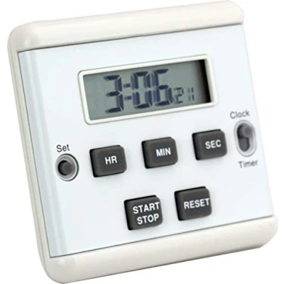 Abbildung von Digitaltimer, SKT338, Weiß, große 6 stellige LCD Anzeige, 2 Separate Timer in einem Gerät, Count down/Count up 23 Std., 59 Min., Sek., Uhrzeitangabe durch Funktionstastenumschaltung