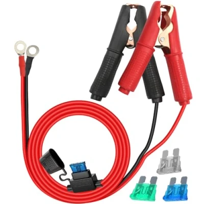 Abbildung von HuaLiSiJi Krokodilklemmen Autobatterie 12V 24V, Batteriekabel Klemmen mit Sicherung KFZ Wechselrichter Krokodilklemme O Ring Anschluss 14AWG 20A, für Autobatterie, Anderes Gerät (1.5m)