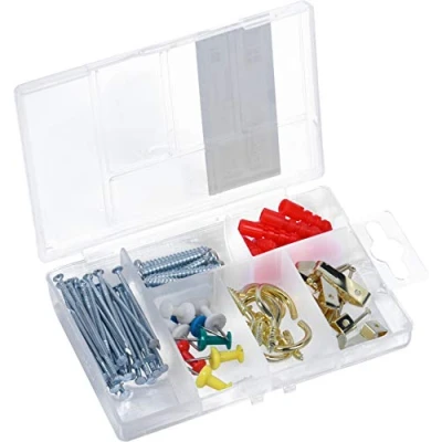 Abbildung von Connex Haushalts Sortiment 86 teilig Wandhaken, Nägel, Pinnwandnadeln &amp; Co. Vorsortiert in praktischer Kunststoffbox Universell einsetzbar / Sortimentskasten Sortimentsbox DP8500105Diverse