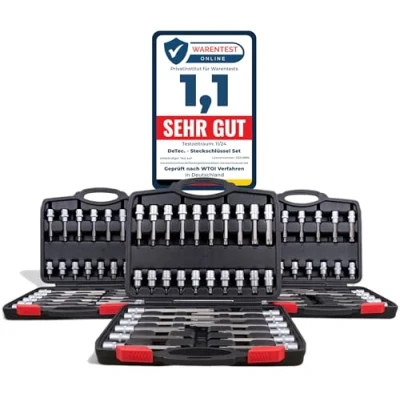 Abbildung von DeTec. Bit Set 3 Koffer (Torx, Imbus, Vielzahn) 88 tlg, Steckschlüssel Satz 1/2 Zoll, Innenvielzahn Nüsse, T Profile Bits, Innensechskant Stecknuss