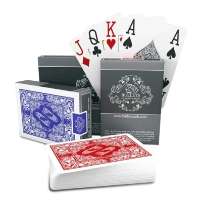 Abbildung von Bullets Playing Cards, 54 Plastik Pokerkarten, Doppelpack, 4 Eckzeichen, Jumbo Index, inklusive Cut Card, Wasserfest, Spielkarten